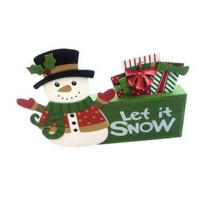 SNOWMAN WOODEN CHRISTMAS TABLETOP CENTERPIECE DECORE 12" X 8"
